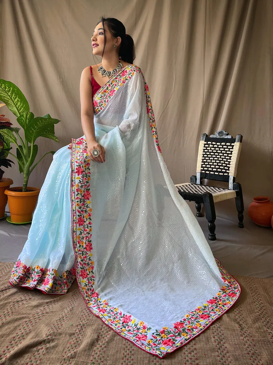Pure Georgette Saree with 5 mtrs  Sequence Work